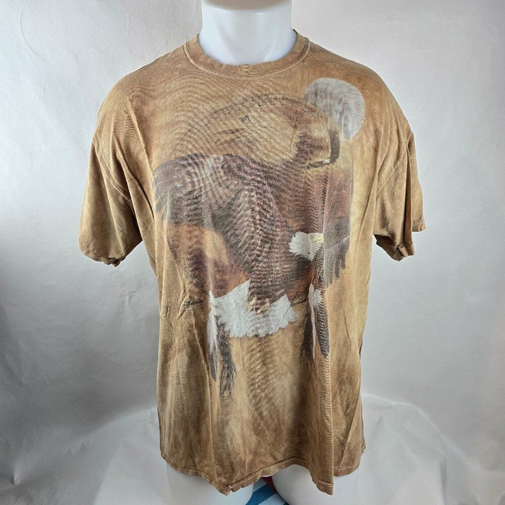 The Mountain T Shirt Mens XL Brown Tan Eagles Bob Henley Nature Tee 2002 Vintage